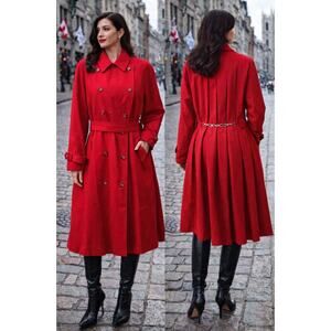 Vintage A Gold Femme Red Trench Coat Belted Pleated Back Canada L XL 50 Bust